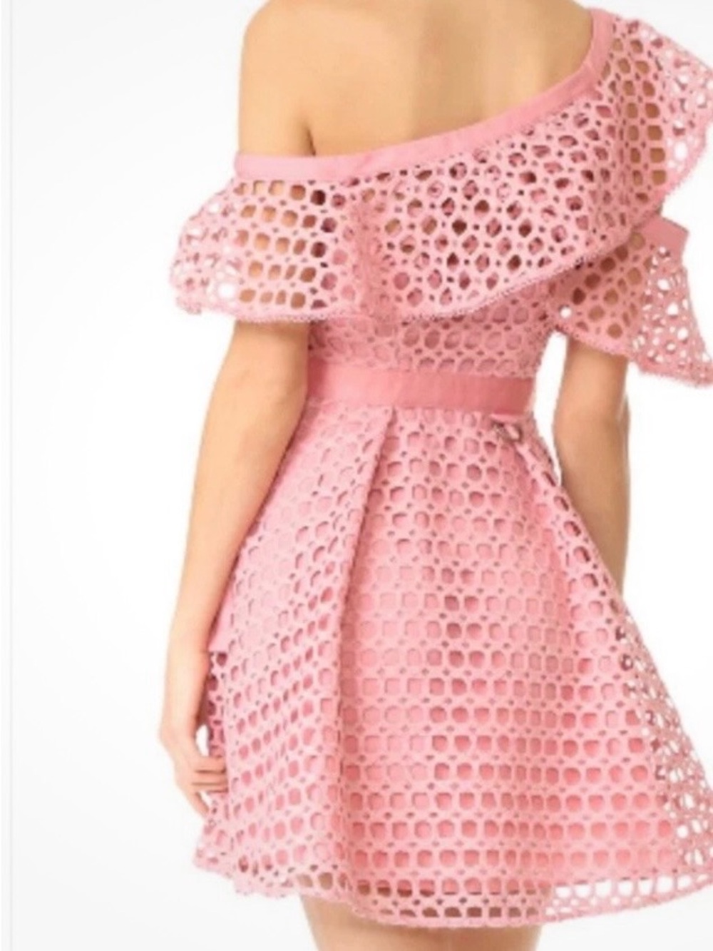 Self-Portrait Pink One-Shoulder Eyelet Ruffle Dress - Picture 3 of 4